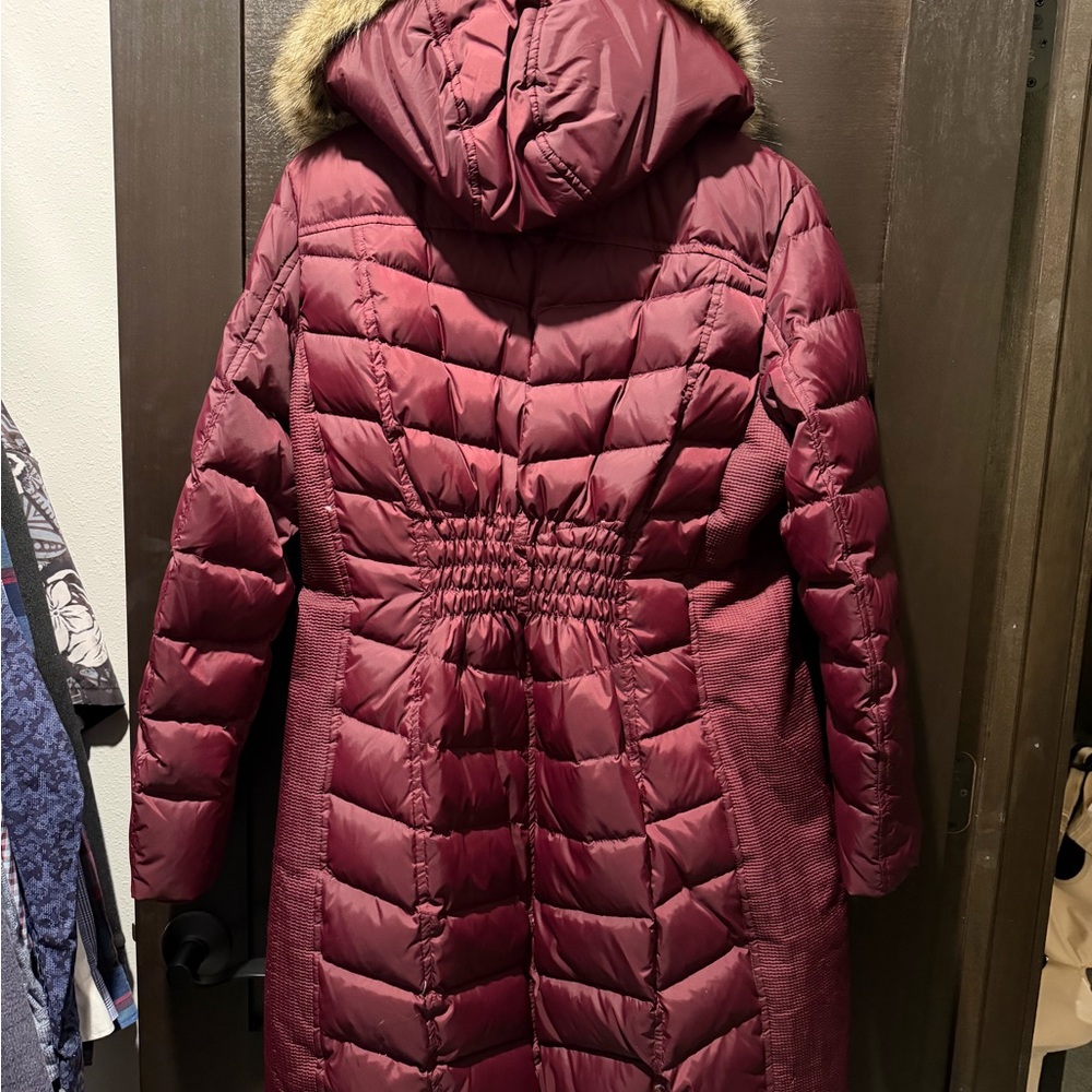 MICHAEL Michael Kors Burgundy Puffer Coat with Faux Fur Hood - Picture 5 of 9